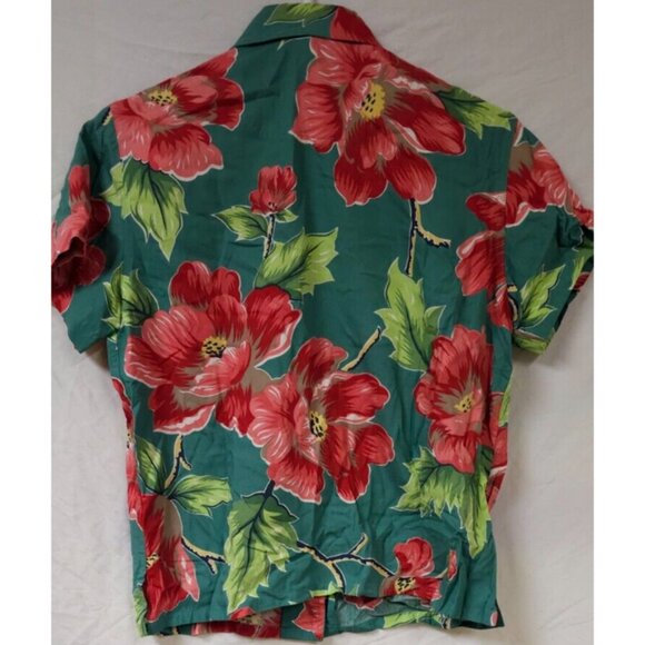 Liz Claiborne Lizwear Womens Small Green Red Floral Hawaiian Button Rayon Top - Picture 5 of 8